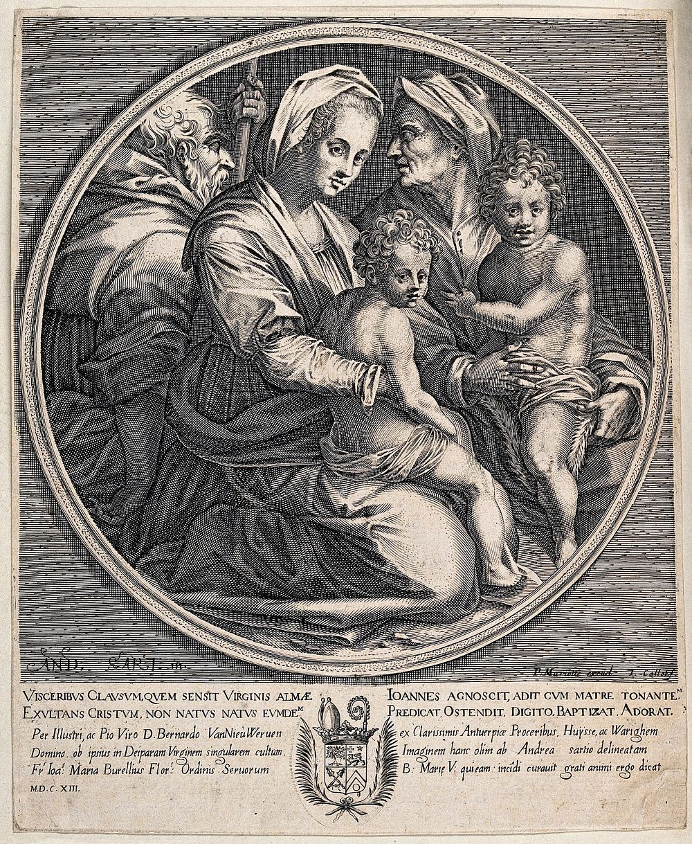 Saint Mary (the Blessed Virgin) and Saint Joseph with the Christ Child, Saint John the Baptist and Saint Elisabeth. Line…