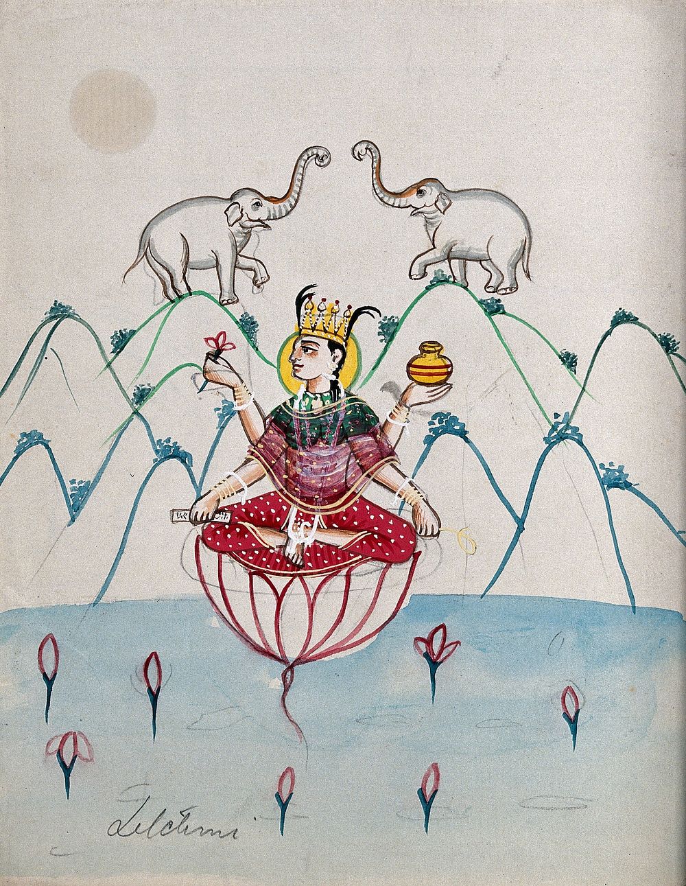 Anointment of Lakshmi. Gouache drawing.