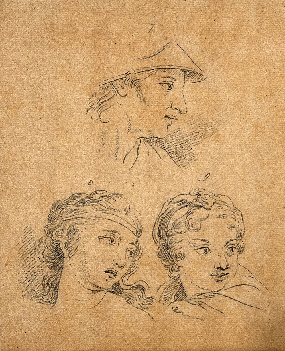 Eight physiognomies. Drawings by D.N. Chodowiecki, ca. 1789, after C. Le Brun.