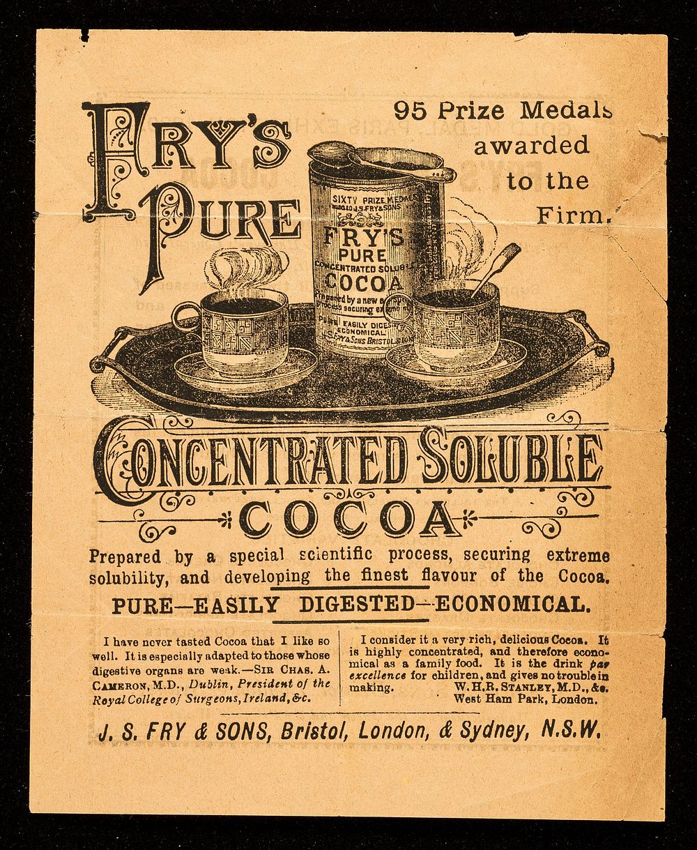 Fry's pure concentrated soluble cocoa : prepared by a special scientific process, securing extreme solubility, and…