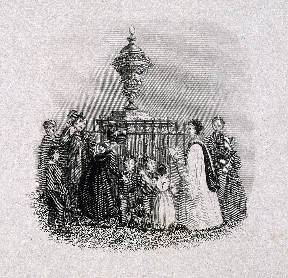 John Evelyn's monument in Wotton, Surrey. Engraving.