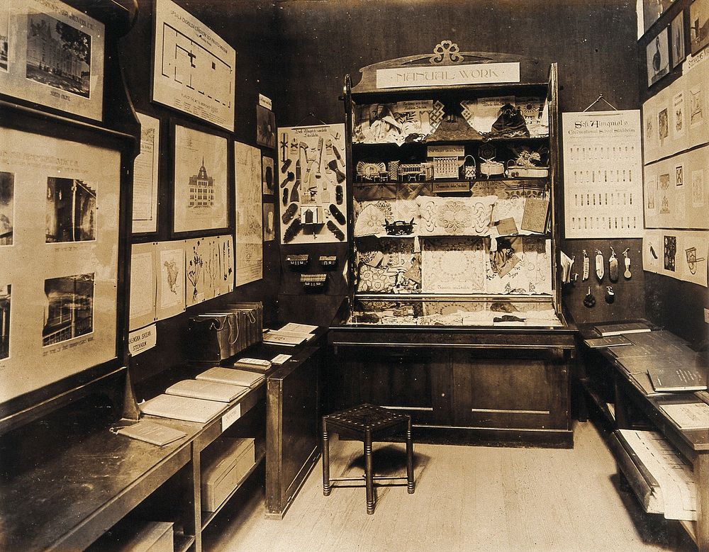 The 1904 World's Fair, St. Louis, Missouri: a Swedish exhibit relating to education in handicrafts. Photograph, 1904.