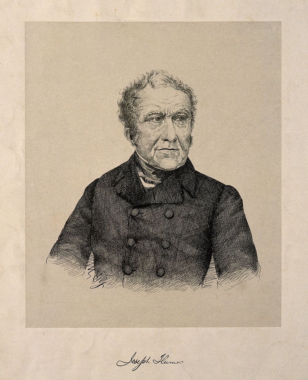 Joseph Hume. Wood engraving by [T. G.], 1855.