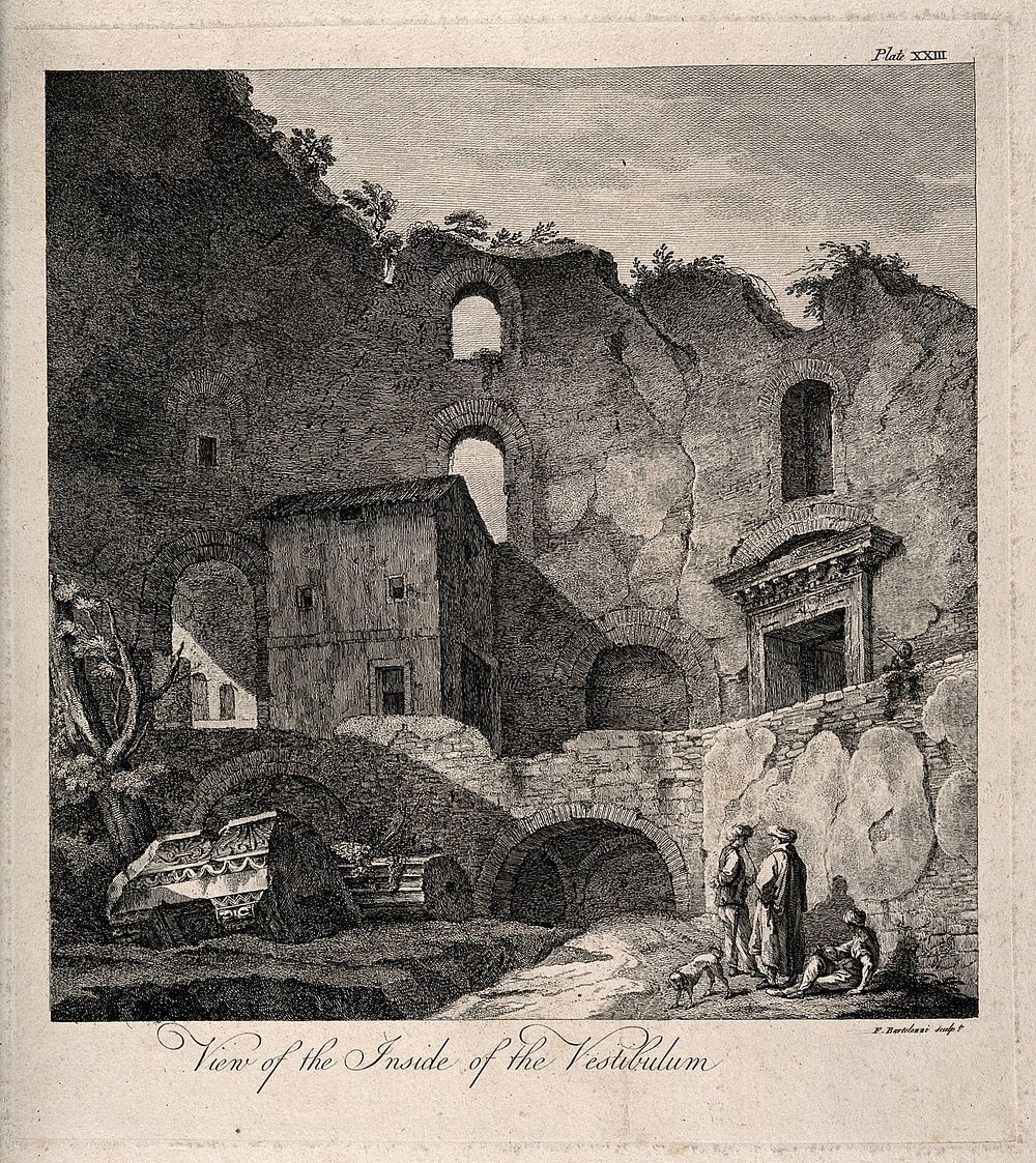 Vestibulum, Spalato (Split): interior ruins. Engraving by F. Bartolozzi.