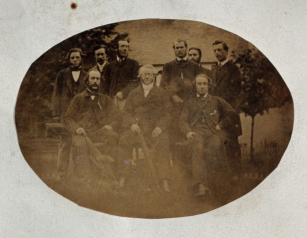 Milnholm  Asylum: nine members of staff. Photograph, July 1862.