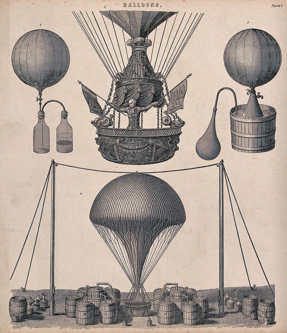 James Sadler setting off on the proposed first crossing of the Irish Sea from Dublin by balloon, 1812; with details of the…