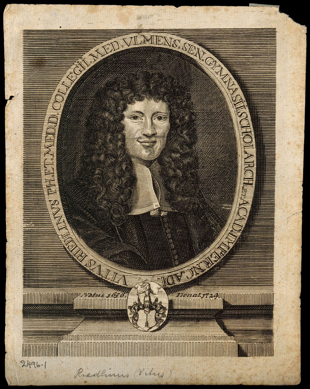 Vitus Riedlin the younger. Line engraving.