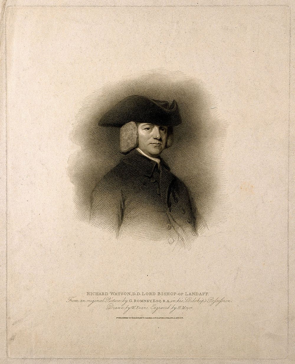 Richard Watson. Stipple engraving by H. Meyer after W. Evans after G. Romney.