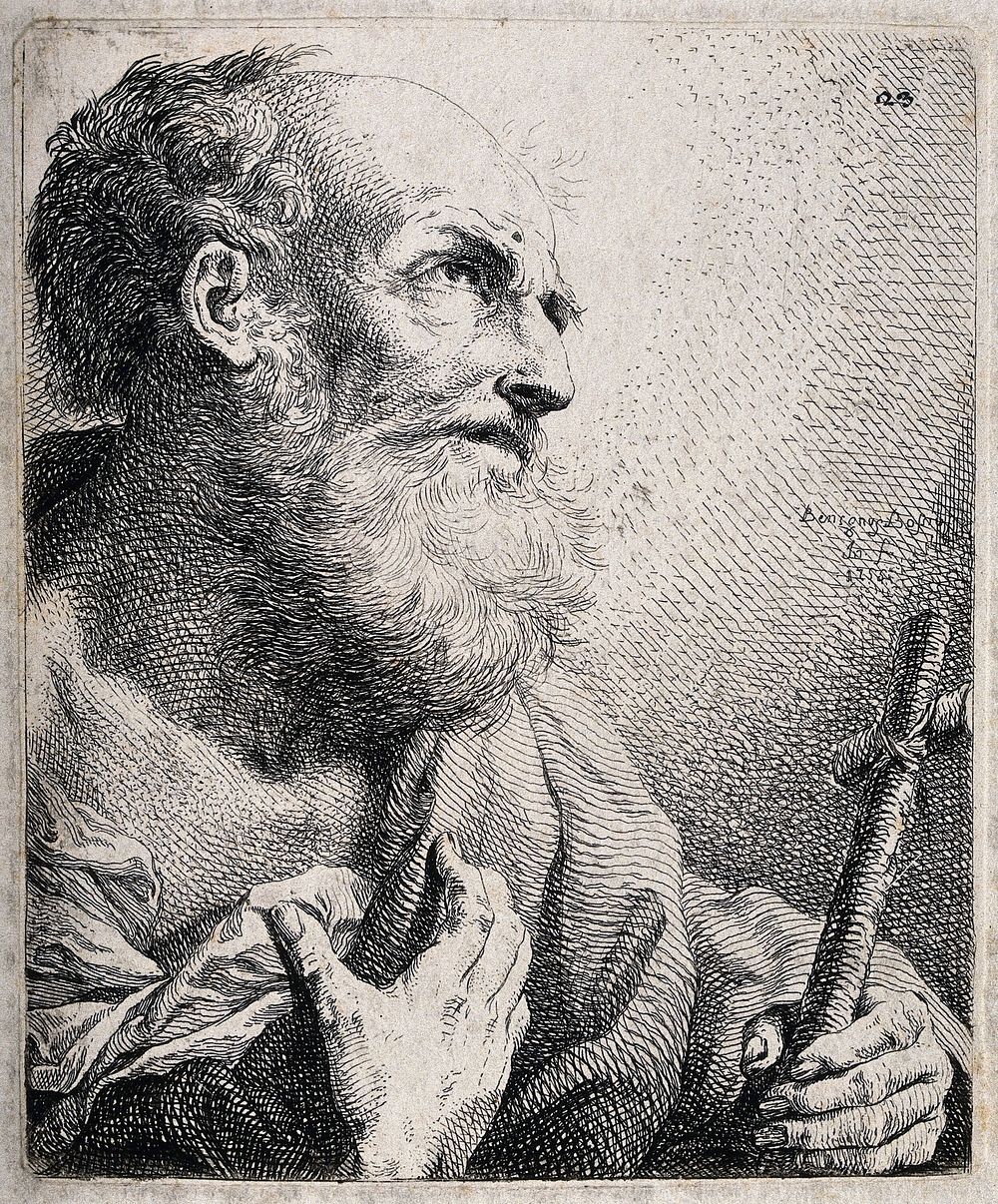 Saint Jerome. Etching by B. Bossi, 1755.