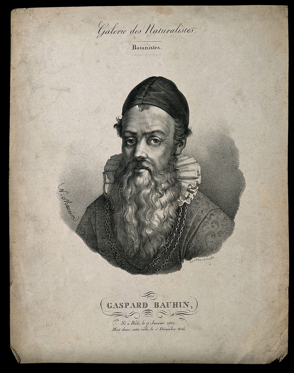 Caspar Bauhin. Lithograph by N. E. Maurin.