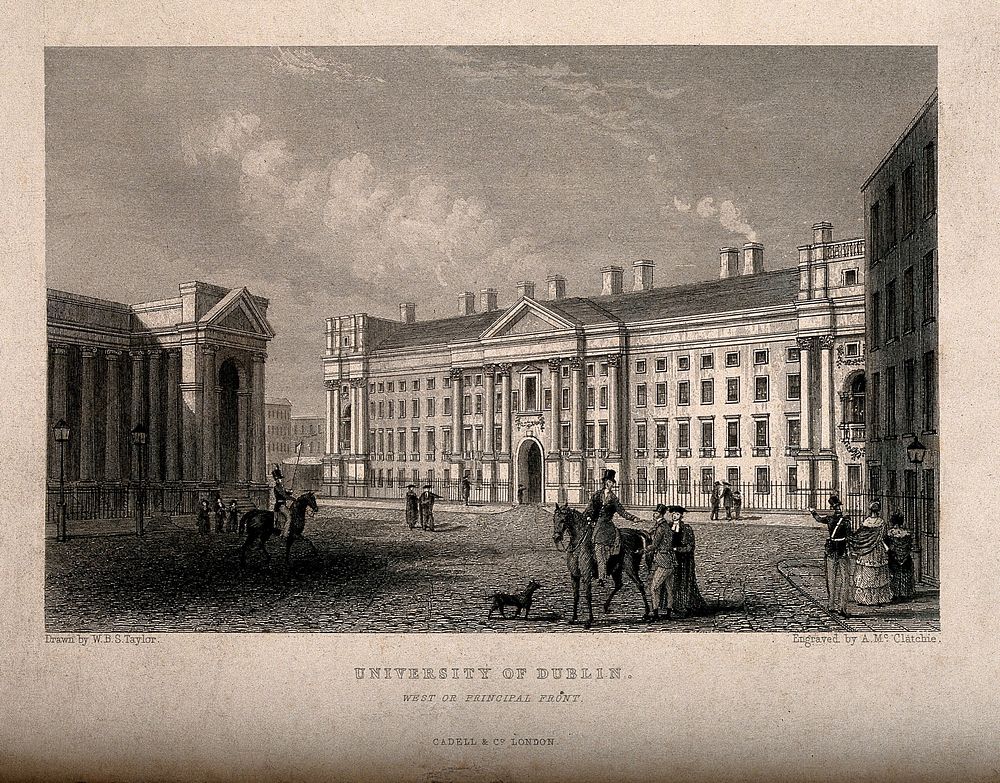 University of Dublin, Ireland. Line engraving by A. McClatchie after W.B.S. Taylor after T. Jacobsen.