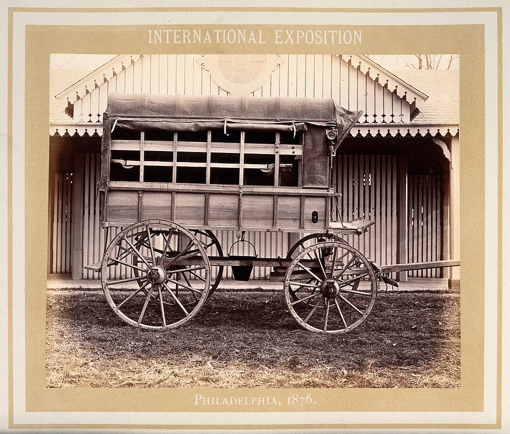 Philadelphia International Exposition, 1876: a Russian ambulance carriage prototype. Photograph, 1876.