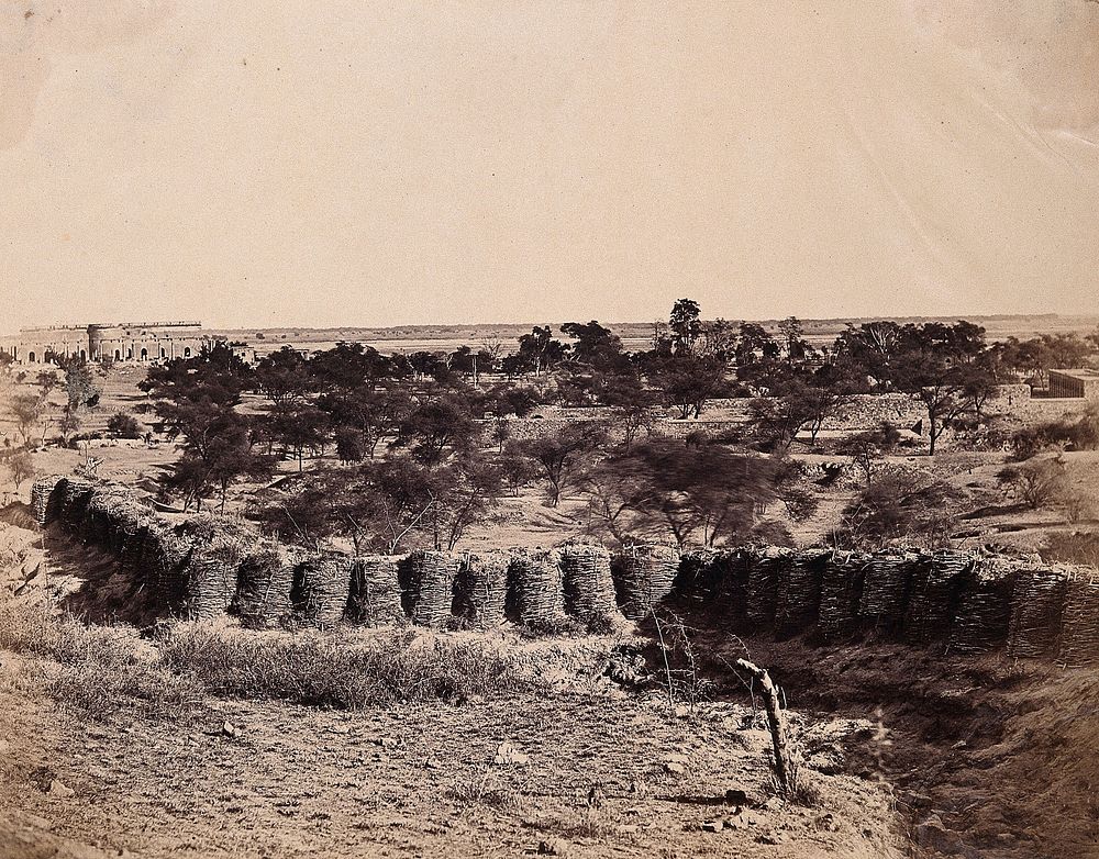 India: view from Mount Picket with Metcalfe's House and stables in the distance. Photograph by F. Beato, c. 1858.