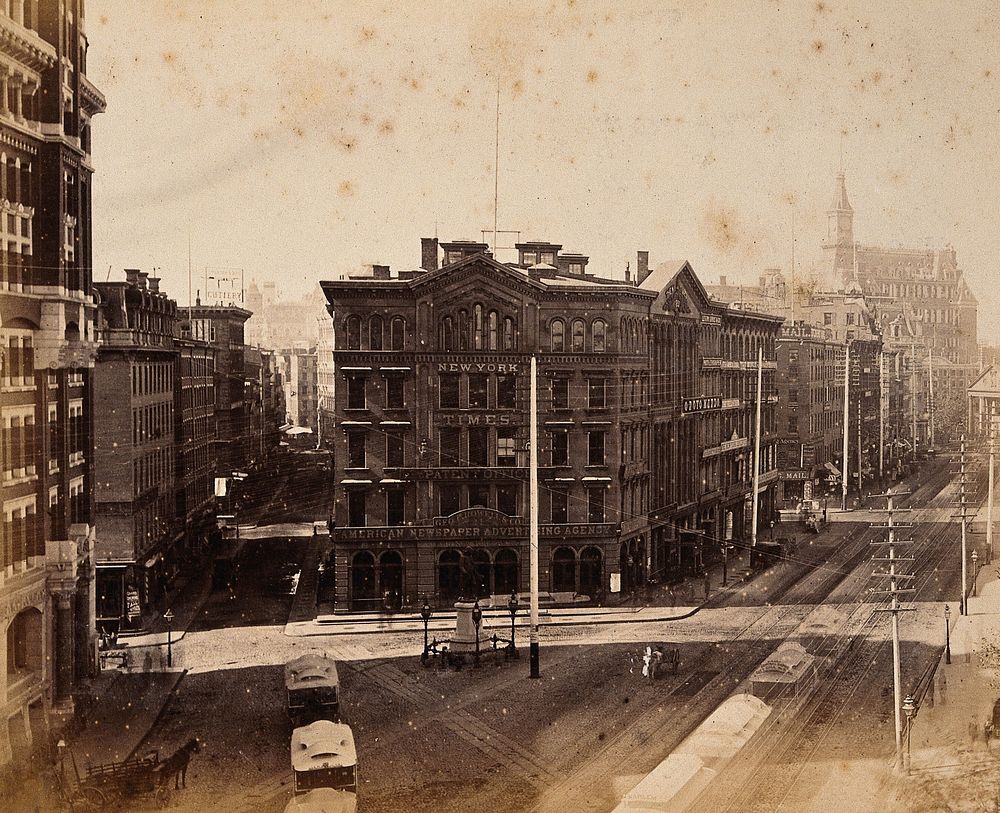 The New York Times building, New York City. Photograph, ca. 1880.