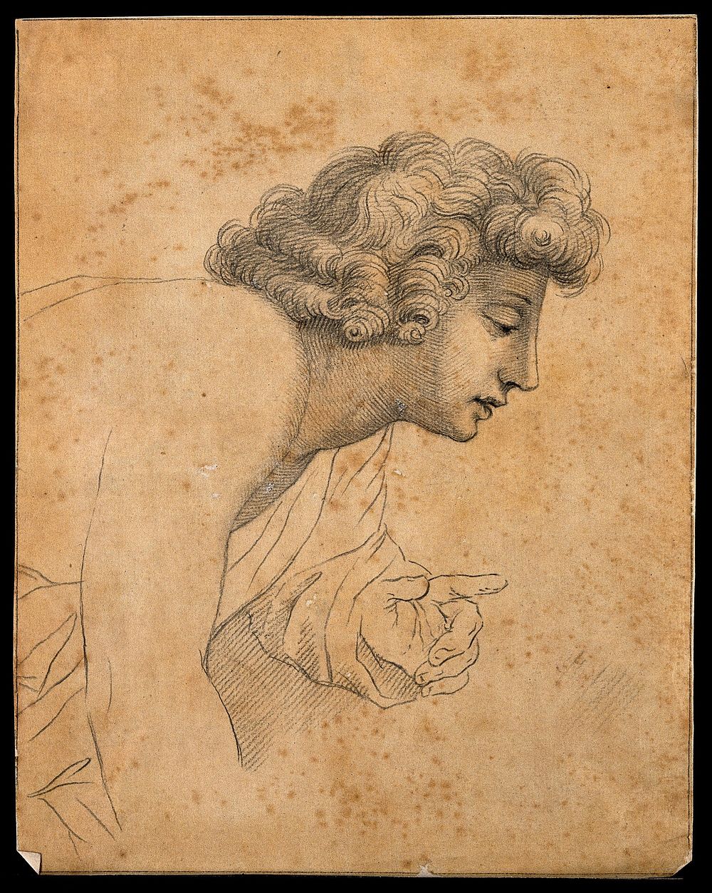 Profile of a boy which, according to Lavater, exemplifies Raphael's approach to noses and chins in profile. Drawing, c.…