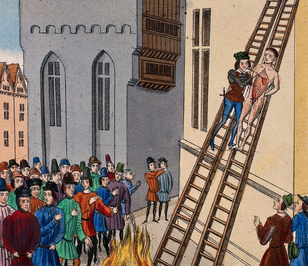 Sir Hugh Spencer (Hugh Le Despenser) fastened to a ladder and disembowled alive in Hereford while a crowd of spectators…