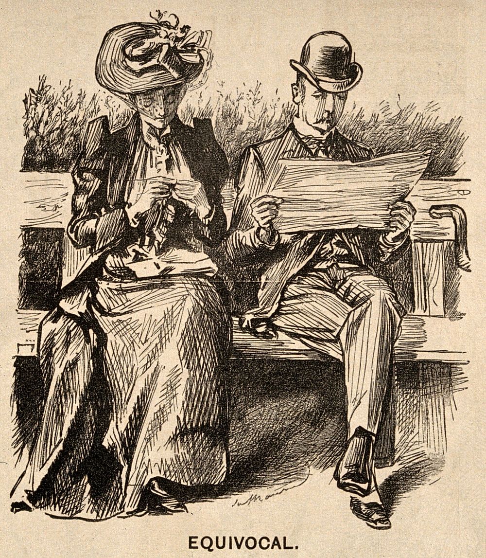 A doctor reading a newspaper article on the prospect of a decrease in influenza - his wife hopes for the reverse. Wood…