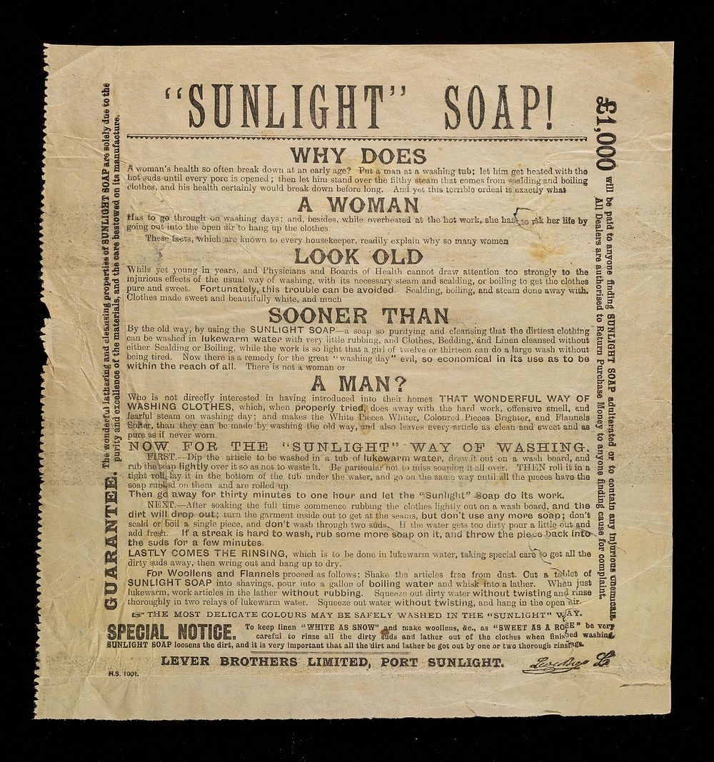 "Sunlight" soap : why does a woman look old sooner than a man / Lever Brothers Limited.