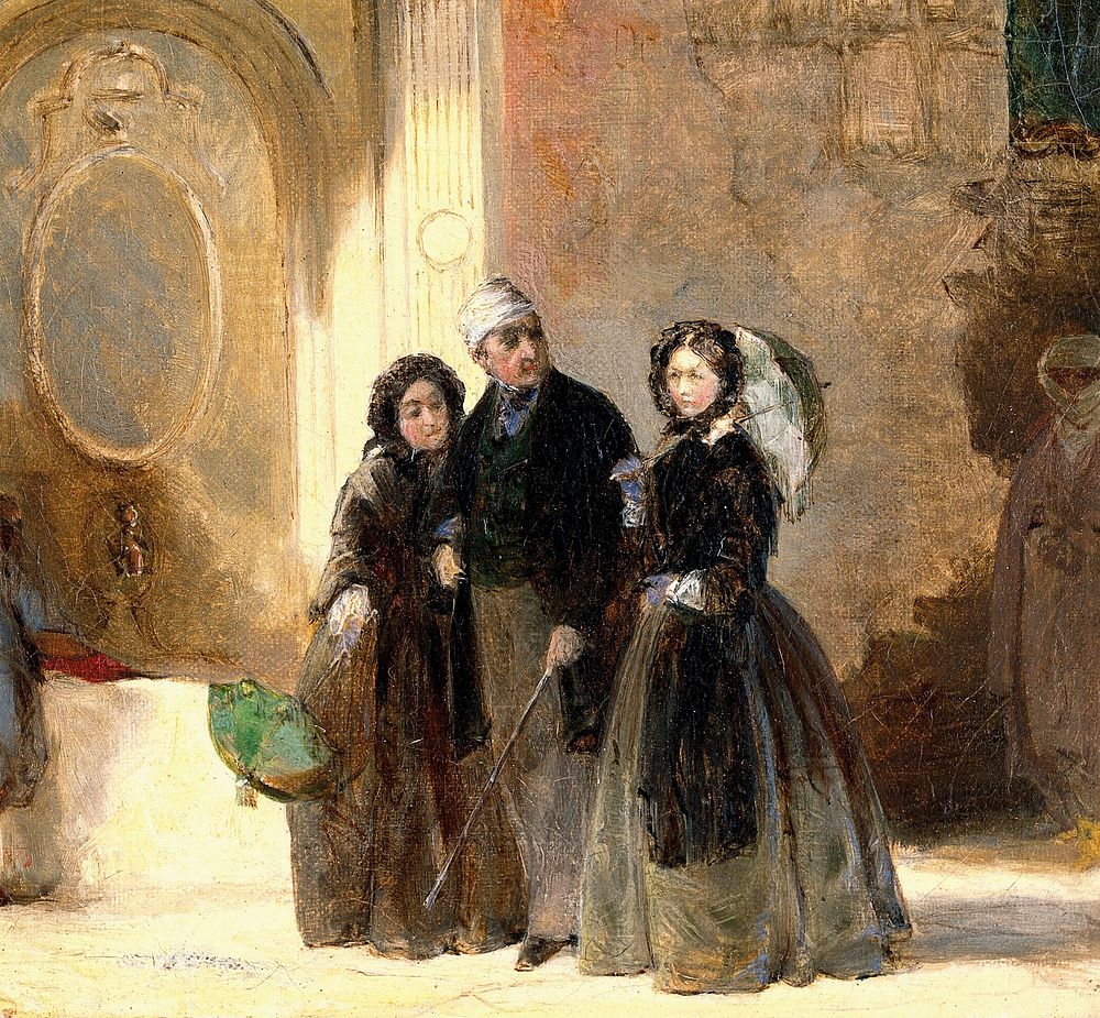 Florence Nightingale with Charles Holte Bracebridge and Selina Bracebridge in a Turkish street. Oil painting by Jerry…