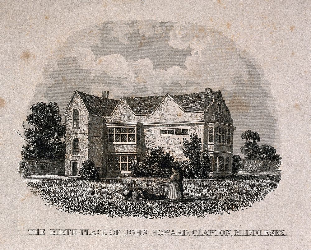John Howard: his birthplace in Clapton, Middlesex (top), facsimile of part of a letter written by him, and his residence at…