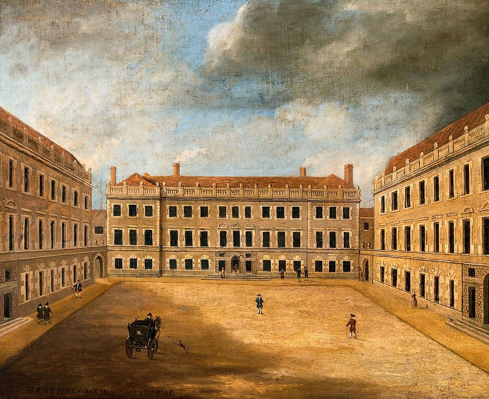 Saint Bartholomew's Hospital, London: the Gibbs buildings. Oil painting.