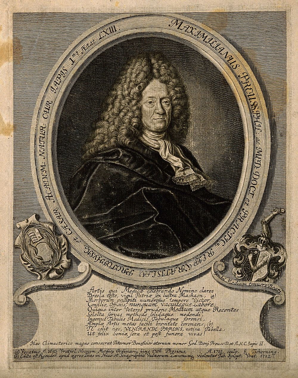 Maximilian Preuss. Line engraving by J. Tscherning, 1715, after P. Sauerland.