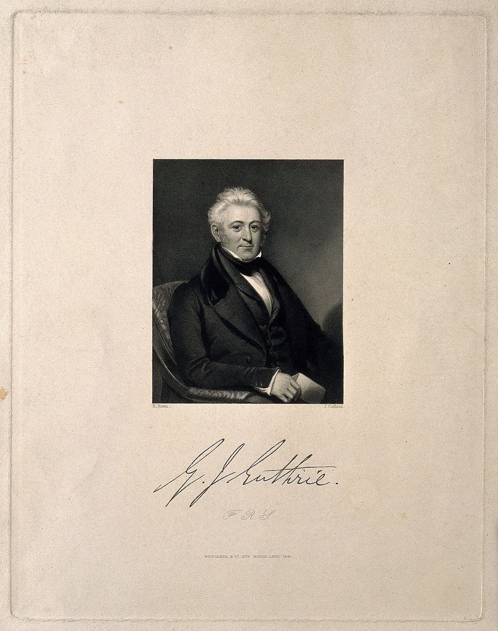 George James Guthrie. Stipple engraving by J. Cochran, 1840, after H. Room.
