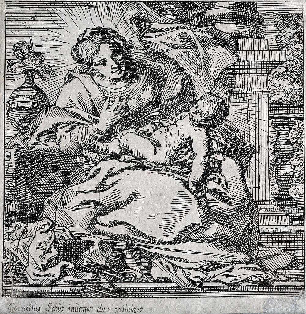 Saint Mary (the Blessed Virgin) with the Christ Child. Etching by or after C. Schut.