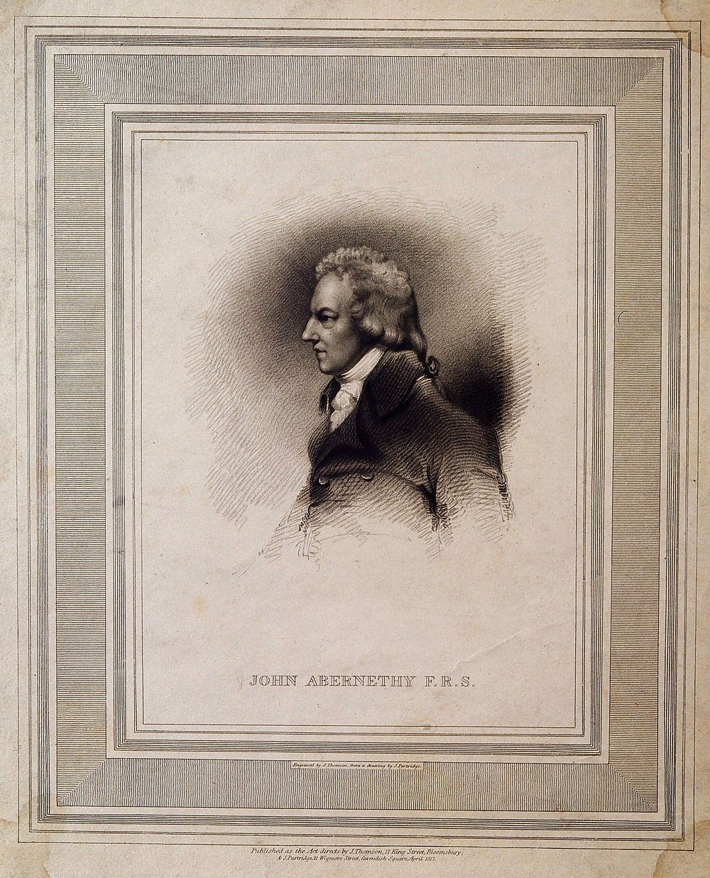 John Abernethy. Stipple engraving by J. Thomson after J. Partridge, 1817.