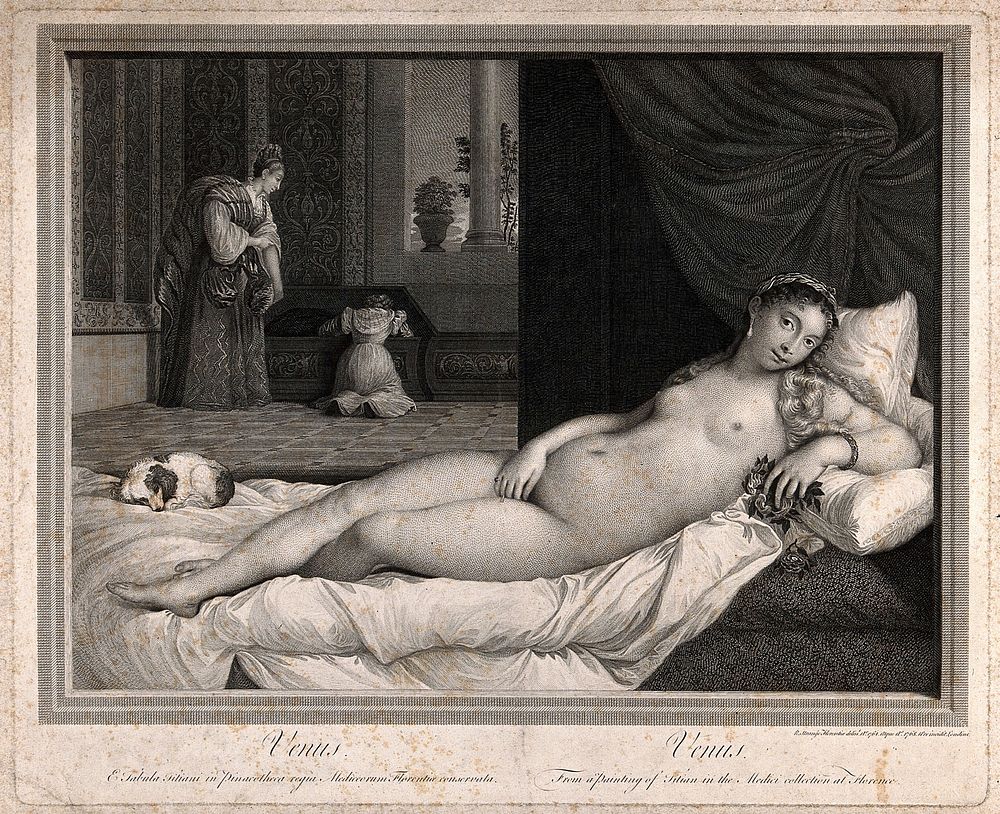 Venus [Aphrodite]: the "Venus of Urbino". Engraving by R. Strange, 1768, after R. Strange, 1761, after Titian.