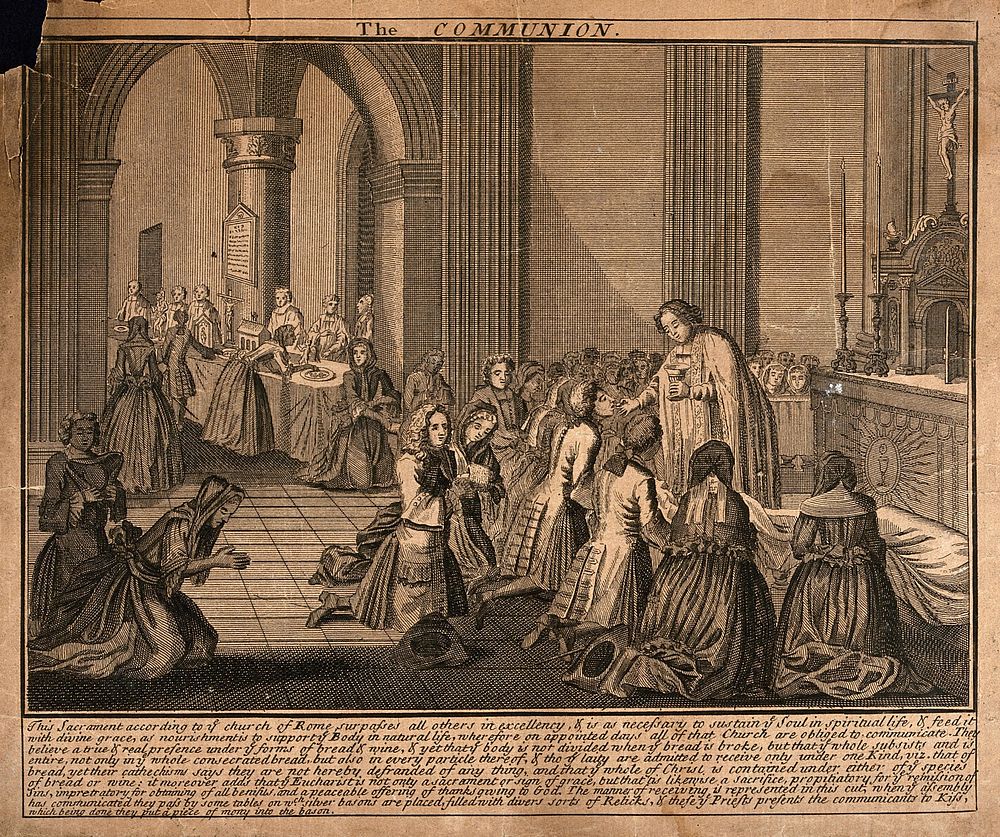 The sacrament of the Roman Catholic church: holy communion. Etching after B. Picart.