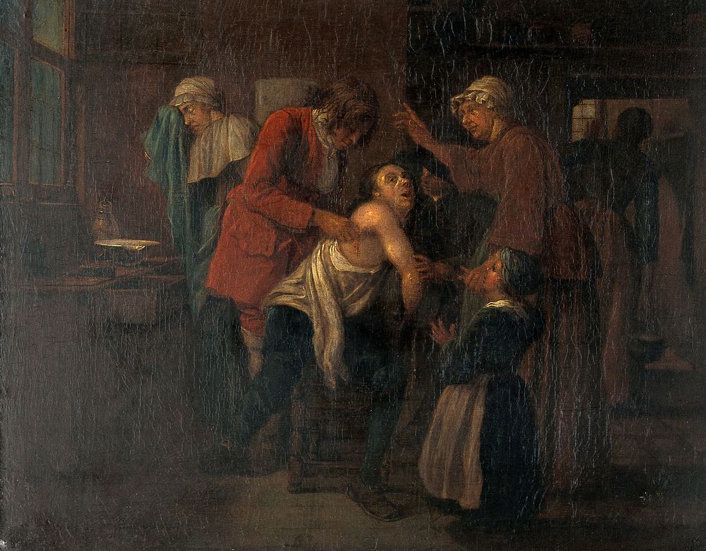 A surgical operation. Oil painting by or in the style of Jan Josef Horemans I.