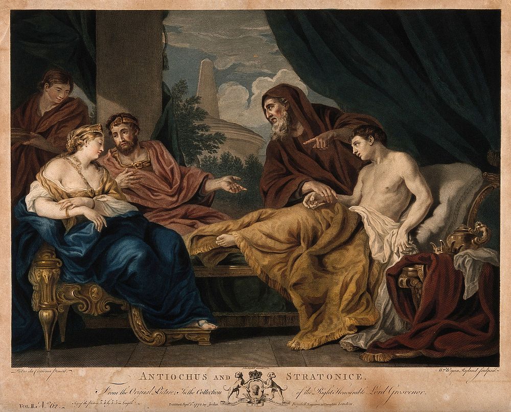 Erasistratus, a physician, realising that the illness of Antiochus (son of Seleucus I) is lovesickness for his stepmother…