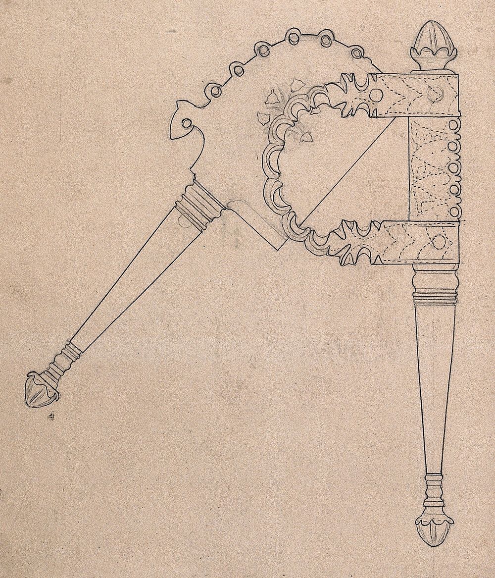 An ornamented ear-cutter. Pencil drawing.