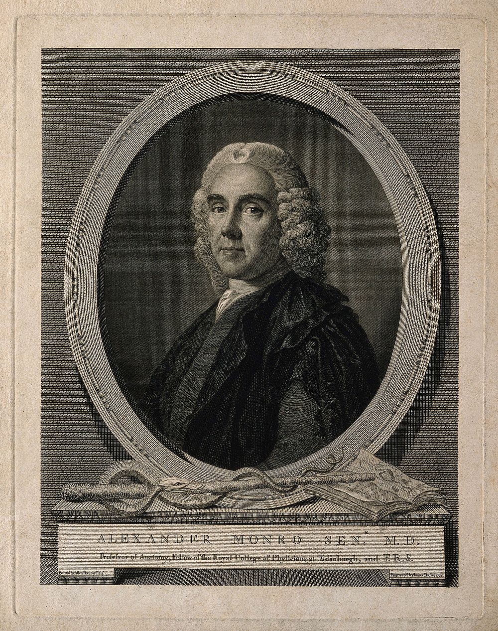 Alexander Monro. Line engraving by J. Basire, 1775, after A. Ramsay, 1749.