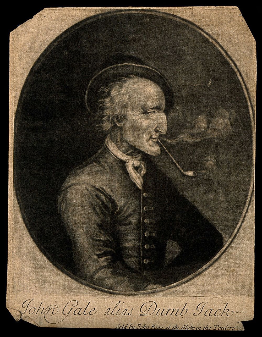 John Gale, known as Dumb Jack, a deaf mute man. Mezzotint by J. Faber the elder.