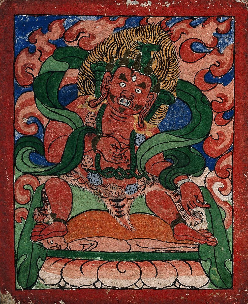 Tibetan fortune telling card. Watercolour, Tibet.