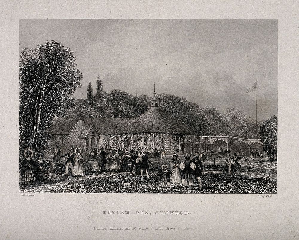 Beulah Spa, Norwood, Surrey. Line engraving by H. Wallis after J. Salmon.