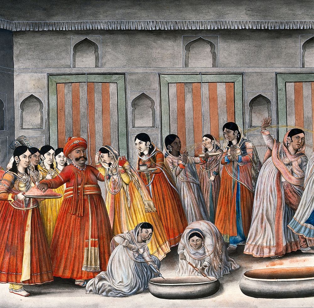 Holī festival. Watercolour by a Lucknow painter, 18--.