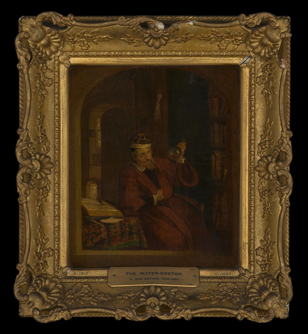 A physician examining urine. Oil painting after Adriaen van Ostade.