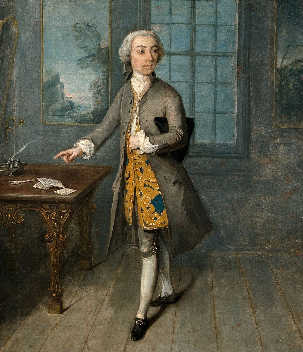 A man in a grey coat. Oil painting by a French painter, 18th century.