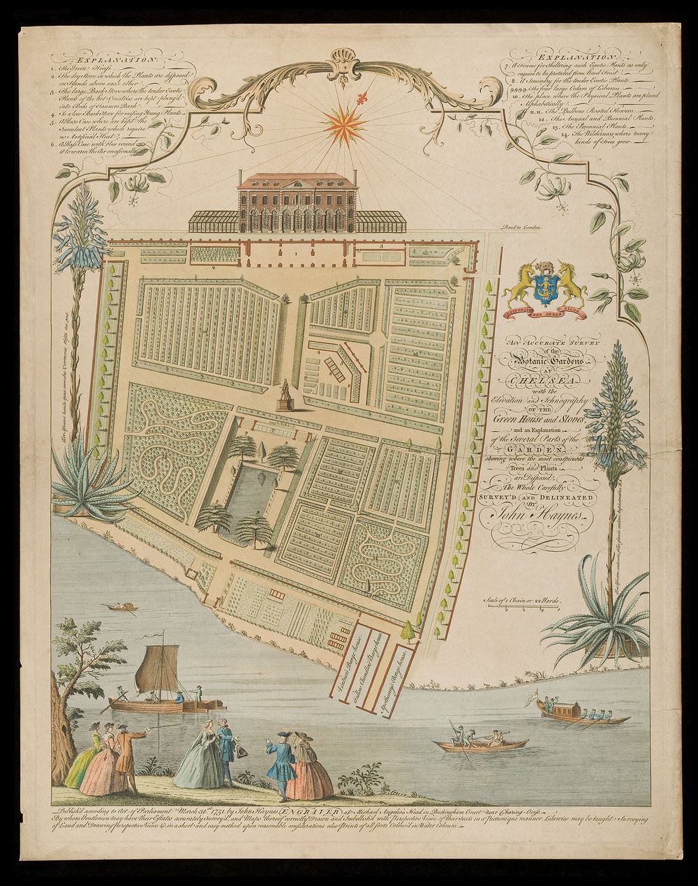 The Physic Garden, Chelsea: a plan view. Engraving by John Haynes, 1751.