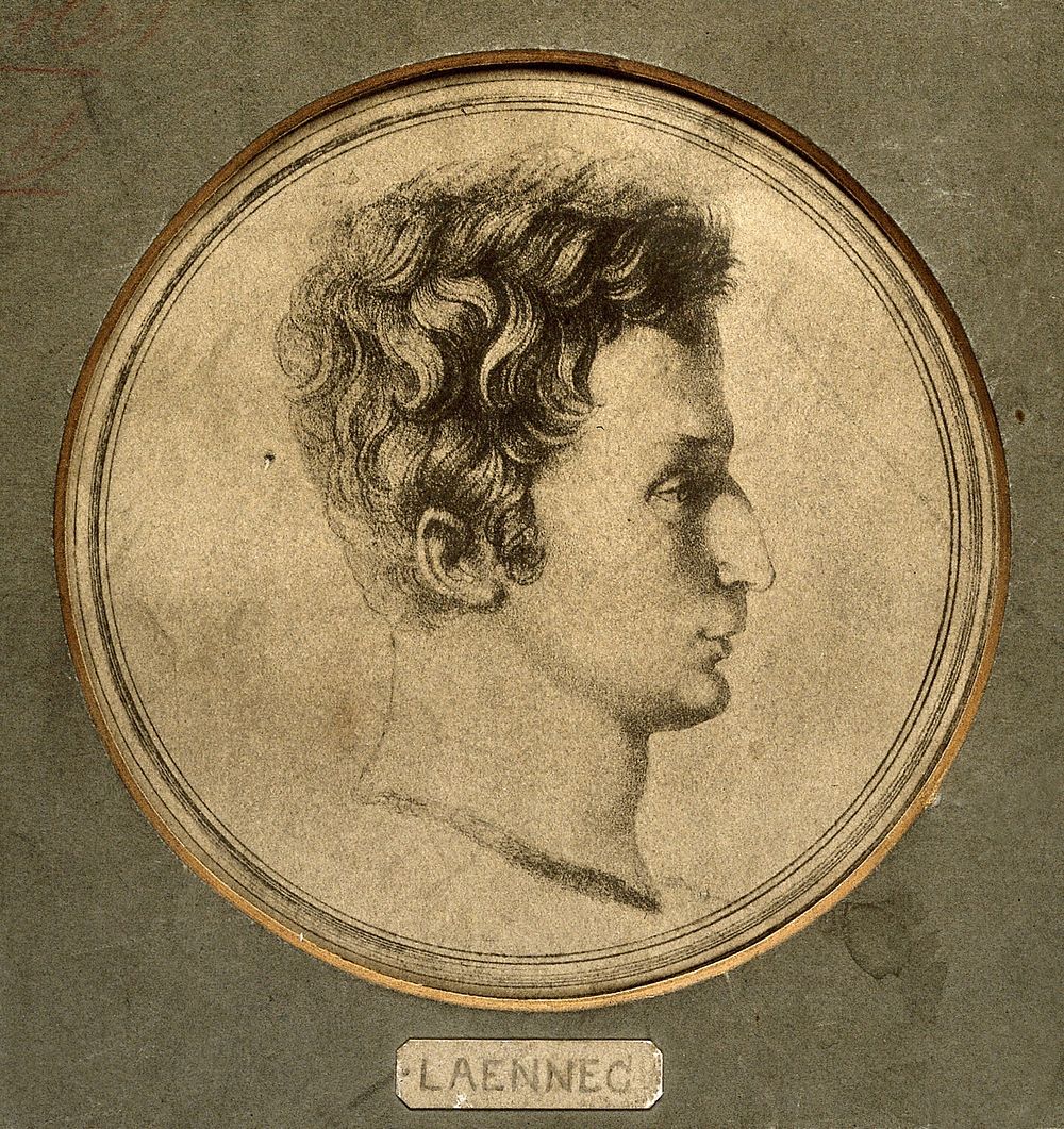 René Théophile Hyacinthe Laënnec. Process print after a stipple engraving.