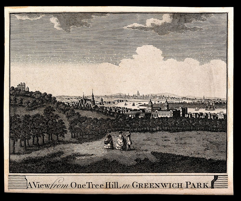London, seen from Greenwich. Engraving.