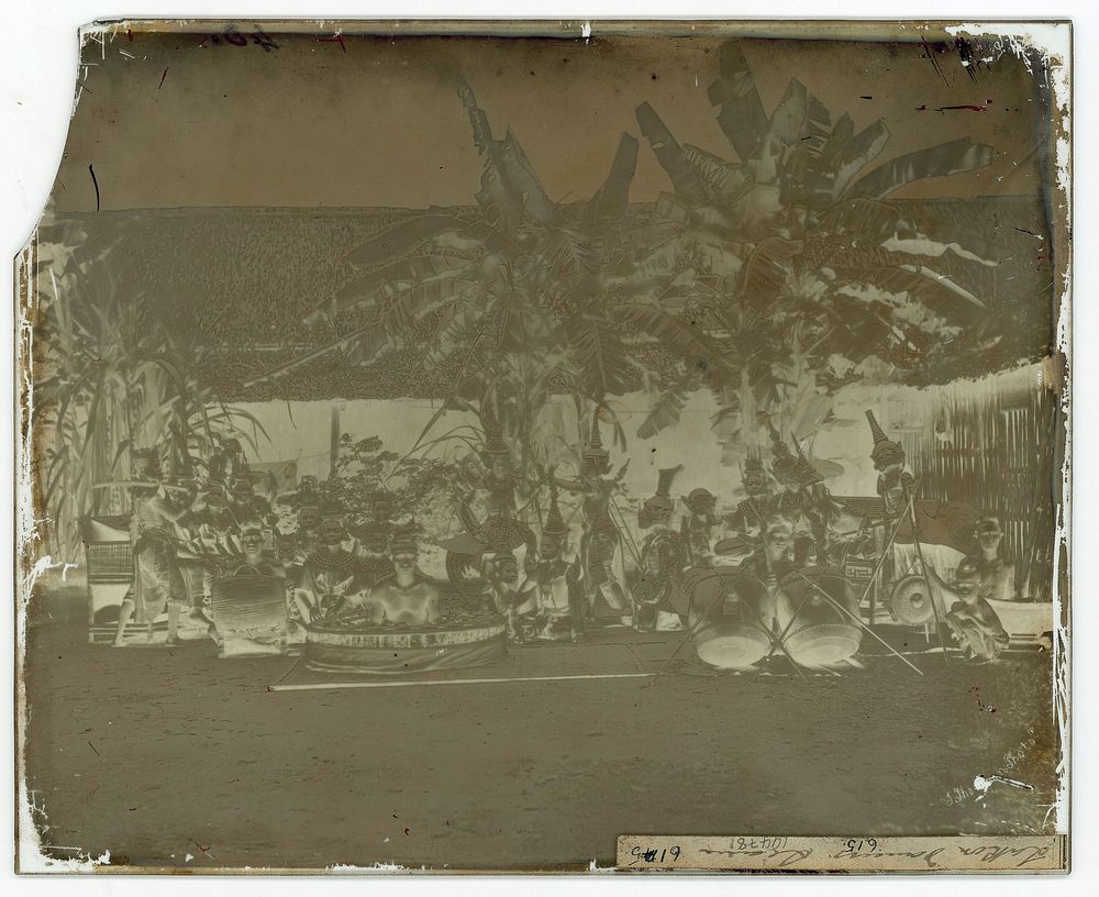 Siam (Thailand): a khon (masked dance drama) and lakhon (acting) troupe. Photograph by John Thomson, 1865.