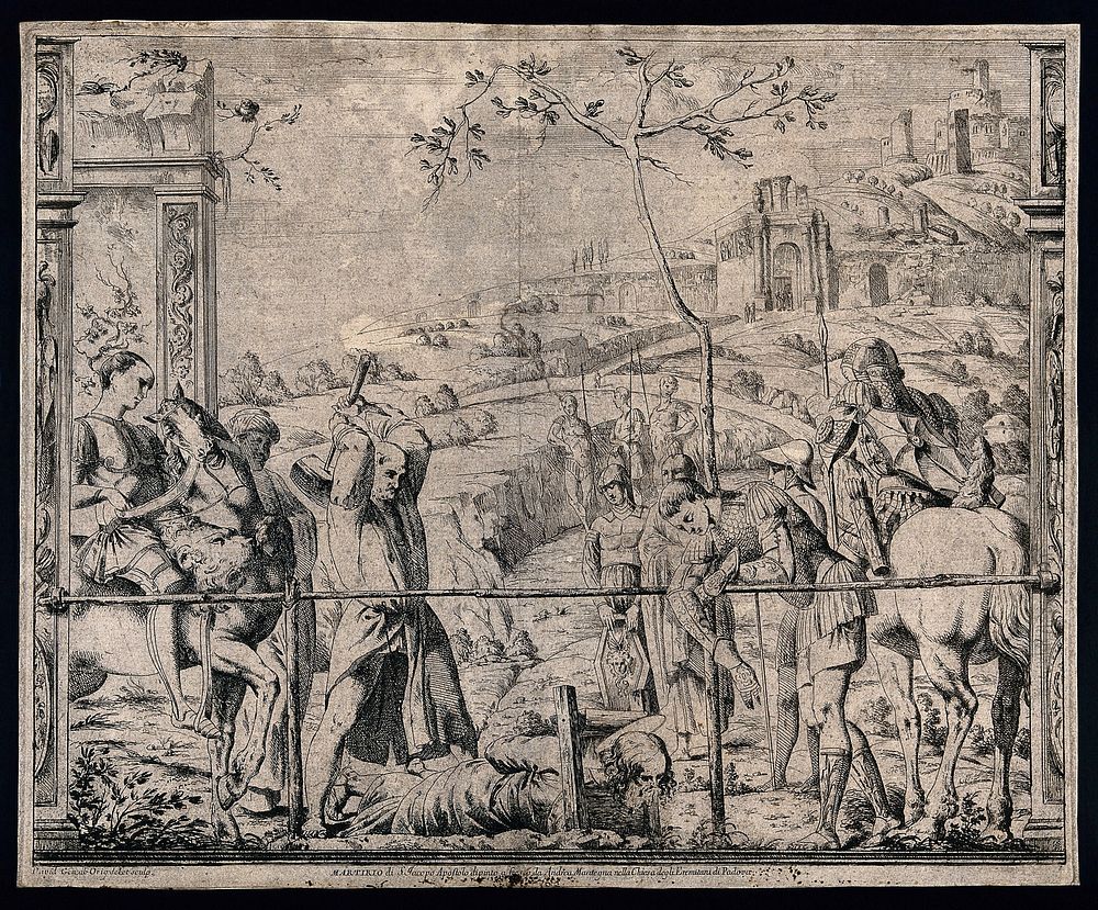 Martyrdom of Saint James the Great. Etching by G. David after A. Mantegna.