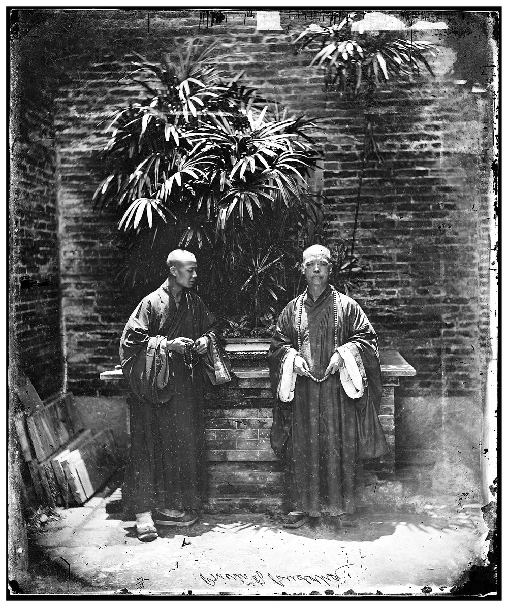 Canton, Kwangtung (Guangdong) province, China: two Buddhist priests. Photograph by John Thomson, 1869.