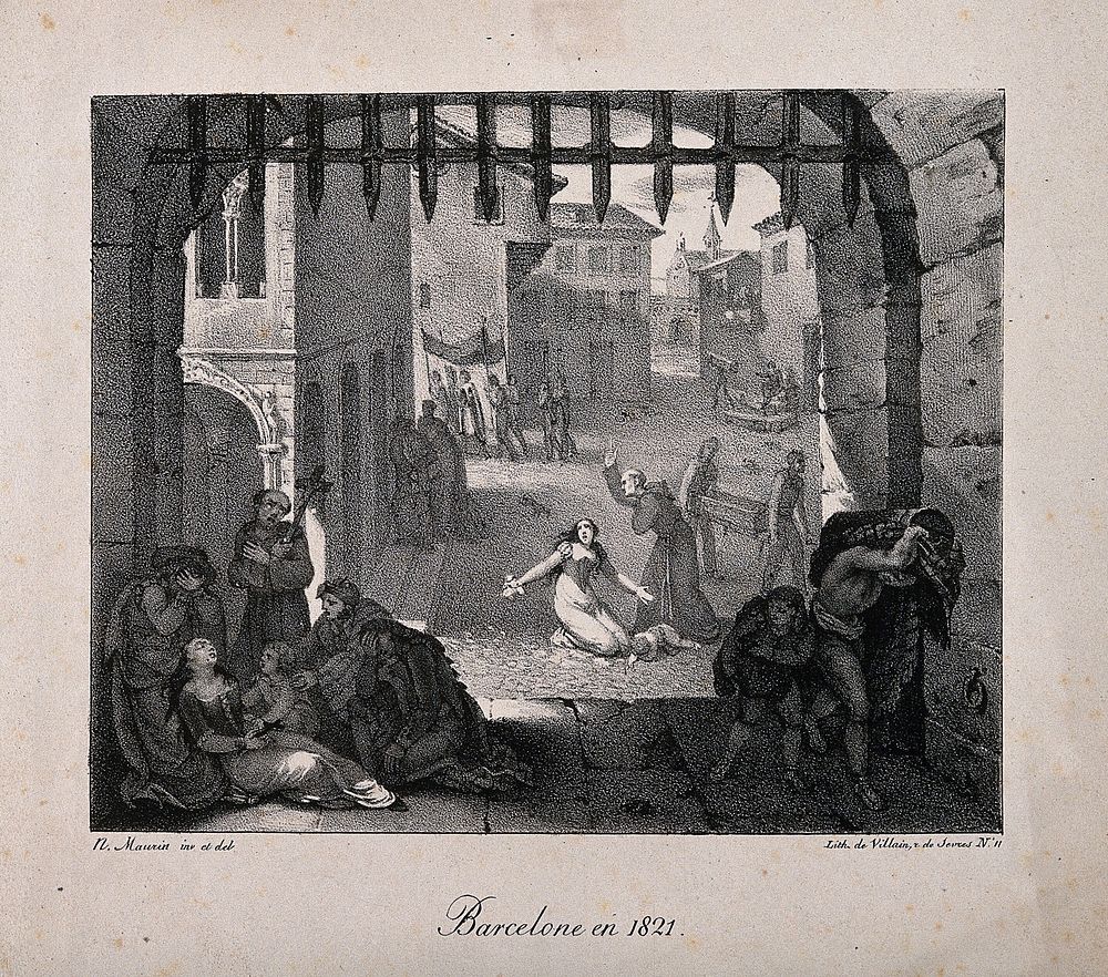 The plague in Barcelona in 1821. Lithograph by N.E. Maurin.