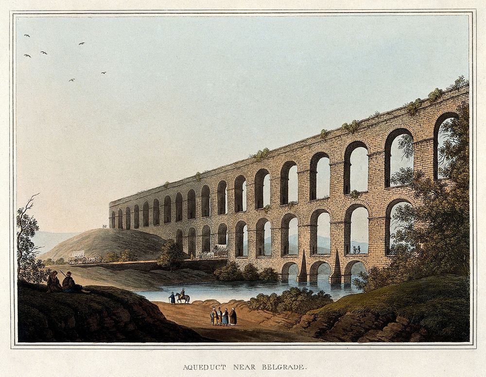 Aqueduct near Belgrade. Coloured aquatint, 1809.
