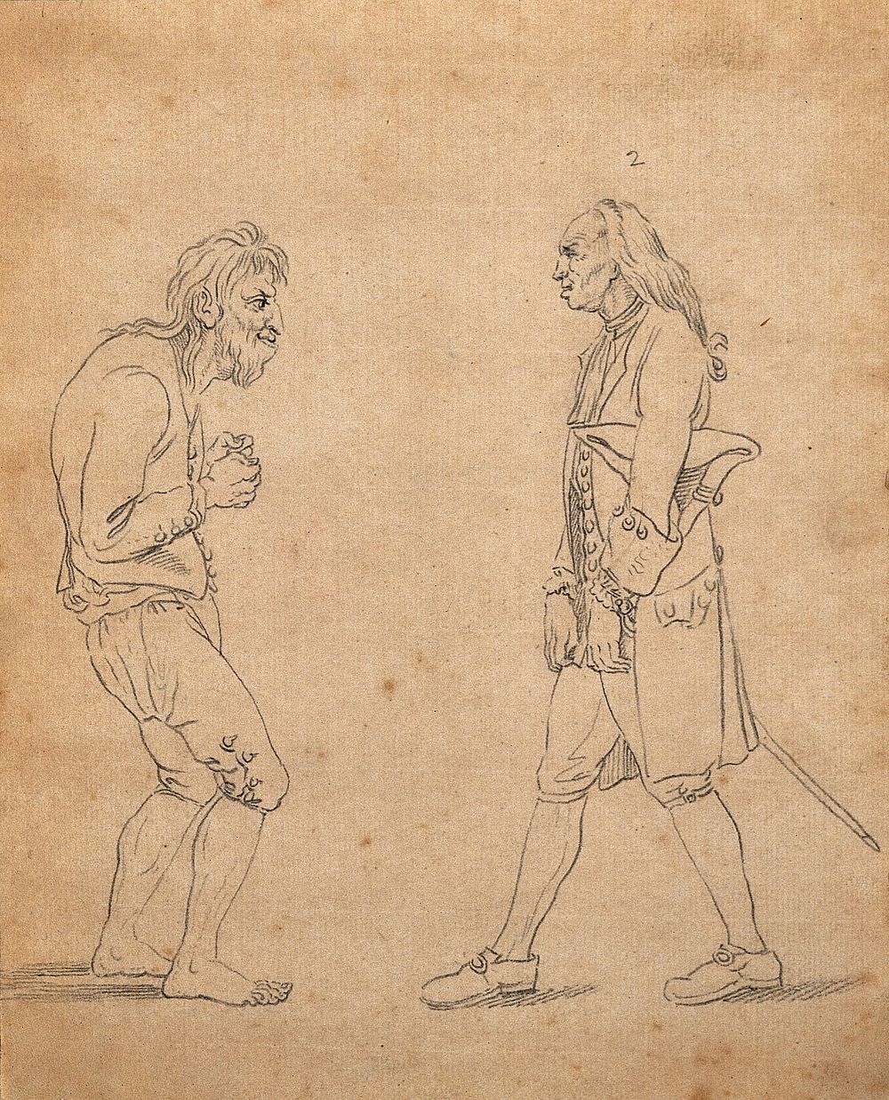 Two men exhibiting postures which express their character: on the left a man of 'brutal sensibility', on the right, a miser.…